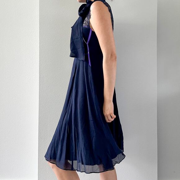 Seraphine Midnight Blue Maternity & Nursing Dress with Neckline Tie - Picture 7 of 10